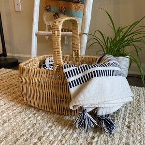 Woven Willow Rectangle Wicker Basket with Handle Length 15” Width 12” Depth 7.5”